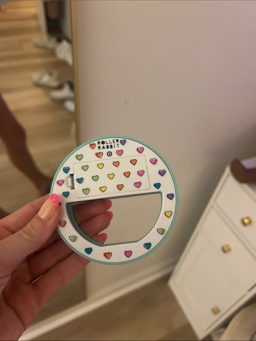 Roller Rabbit White Ring Light with Multicolored Hearts